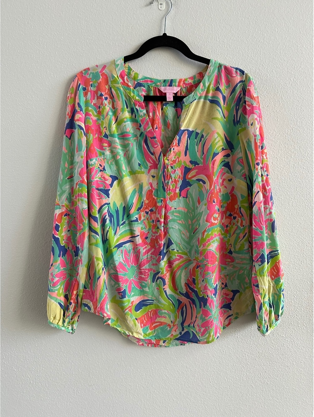 Lilly Pulitzer size M CASA BANANA Stacey TOP 100% Silk Blouse Floral